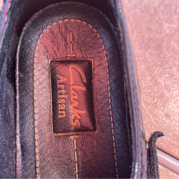 Clarks Artisan Wedge Loafers Black Patent Leather Size 7B Hook & Loop Close - Picture 4 of 7